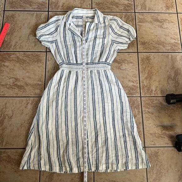 Outerknown Short Sleeve Collared Knee Length Stripe Dress Elastic Waist Small - Picture 9 of 10